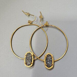 Kendra Scott ELORA Platinum Drusy Hoop Earrings Iridescent Druzy